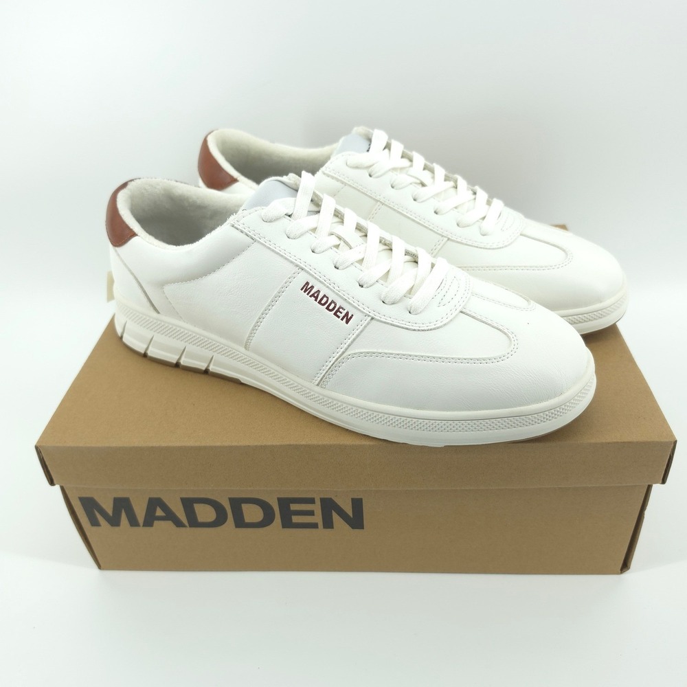 Madden Mens Sneaker Synthetic White Brown Size 10 Low Top Casual Lace Up